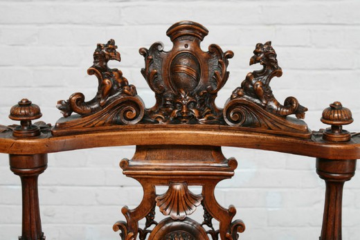 антикварная мебель - скамья из ореха ренессанс, конец 19 века