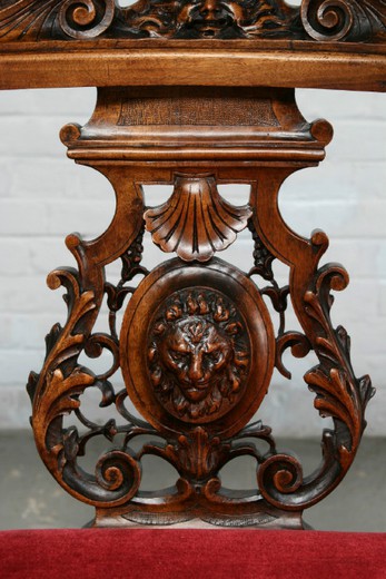 старинная мебель - скамья из ореха ренессанс, конец 19 века