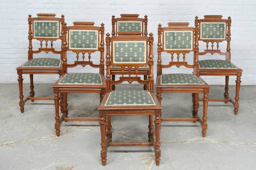 антикварный набор стульев ренессанс из ореха, 19 век
