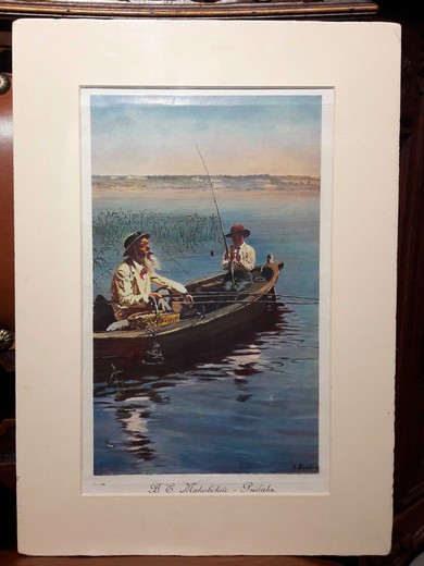 антикварная картина рыбаки, 19 век