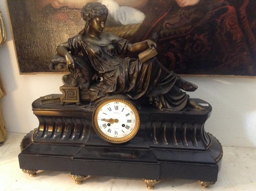 антикварные настольные часы из бронзы и мрамора, 19 век