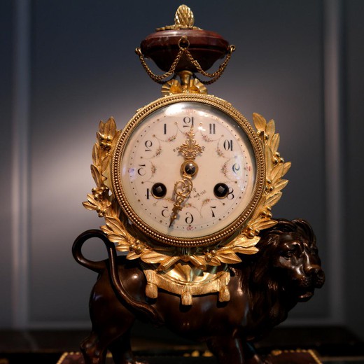 антикварные бронзовые часы с мрамором, 19 век