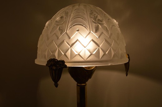старинная настольная лампа ар нуво из бронзы и стекла, 20 век