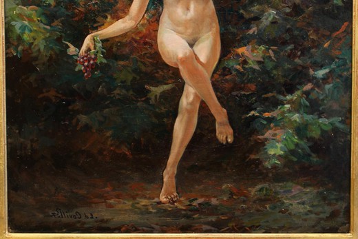 антикварная картина девушка танцует, 19 век, масло