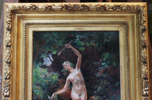 винтажная картина девушка танцует, 19 век, масло
