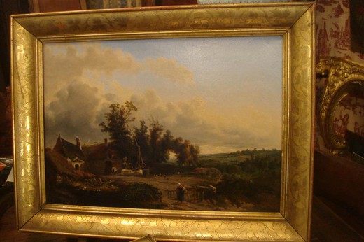 антикварная картина маслом пейзаж, 19 век