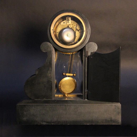 антикварные бронзовые часы из мрамора с малахитом, конец 19 века