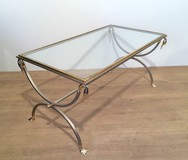 Beautiful brushed steel and brass coffee table with duck figures. Circa 1970