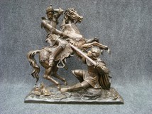 Антикварная бронзовая скульптура «Битва воинов»