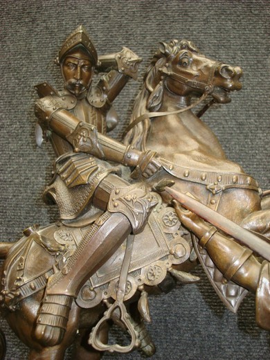 старинная бронзовая скульптура битва воинов, 19 век