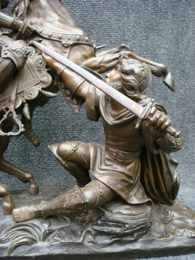 винтажная бронзовая скульптура битва воинов, 19 век