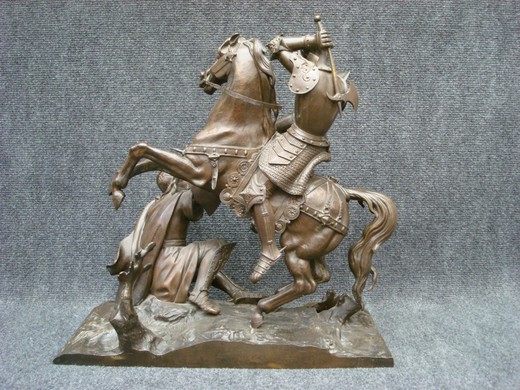 антикварная скульптура битва воинов из бронзы, 19 век