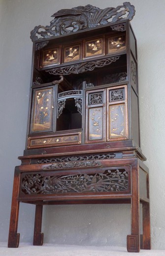 винтажный кабинет шибаяма из дерева в восточном стиле, 19 век