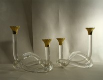 pair lucite candlesticks