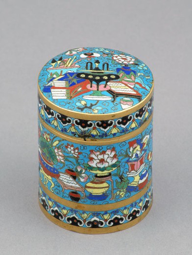 Шкатулка антикварная. Металл, эмаль, выполнена в технике клуазоне. Китай, XIX век.
