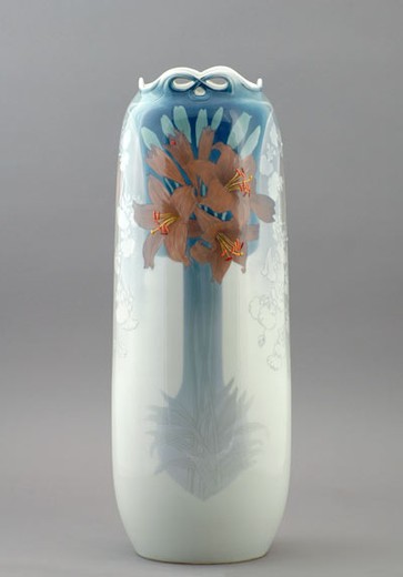 Antique porcelain underglaze painted vase with enamel. Royal Porcelain Manufactory, Berlin. Marked: Royal Scepter and signed: H. LANG. The early XXth C.