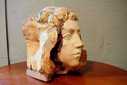 Sculpture "Young woman portrait" by Russian artist N. Dolinskaya. Russia, 1970s. Made of solid wood.
