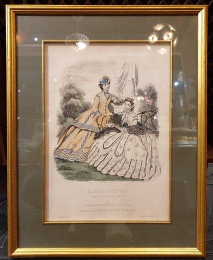 Antique engraving "Ladies for a Walk"