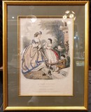 Antique engraving "With a dove at the fountain"