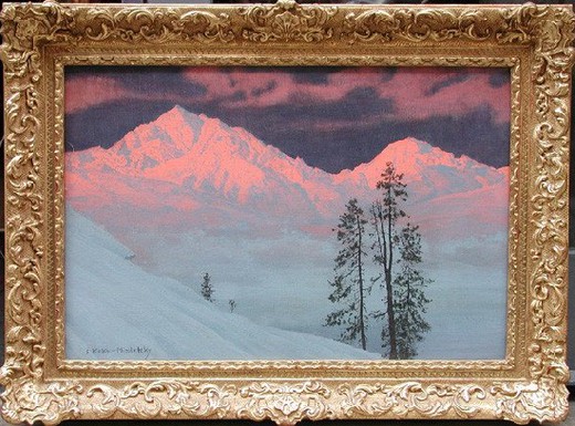 Antique painting "Mountains Serles and Habicht"