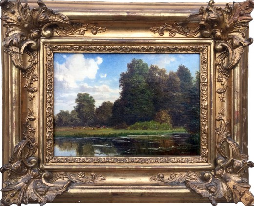 Antique painting "Forest Lake"