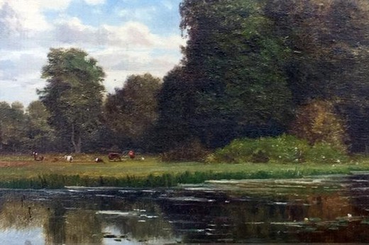 Антикварная картина "Лесное озеро"