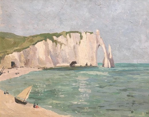 Antique painting "The Cliffs of Etretat"