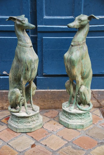 Antique pair sculptures "Greyhounds"