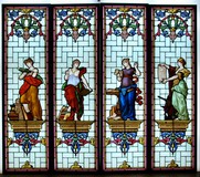 4 antique stained glass windows "the art of letter"