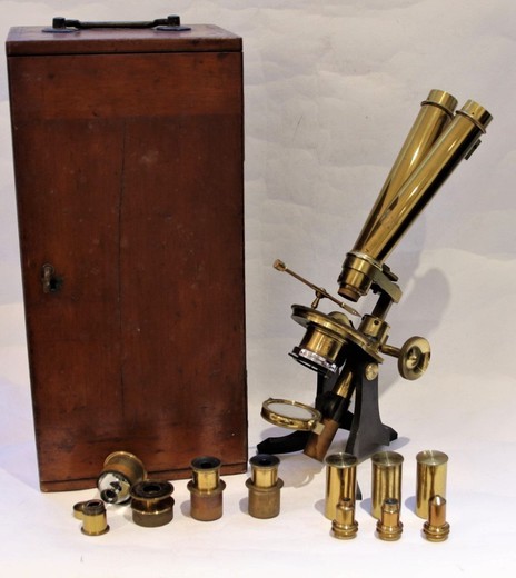 Antique English binocular microscope