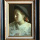 Antique painting a girl with a hat