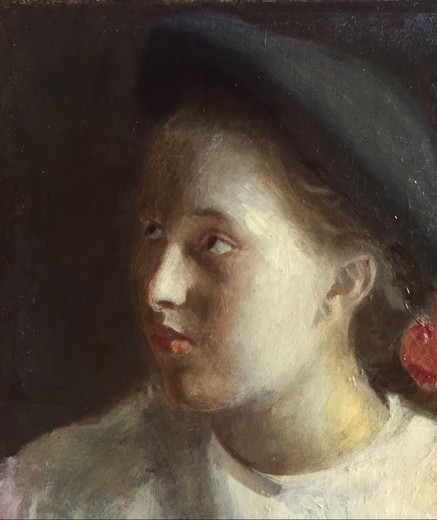 Антикварная картина "Девушка в шляпе"