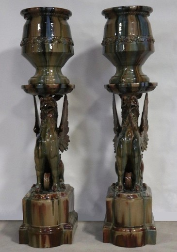 Antique Griffins pair flowerpots with columns