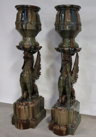 Antique Griffins pair flowerpots with columns