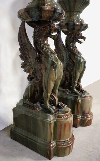 Antique Griffins pair flowerpots with columns