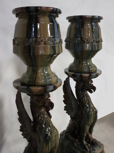 Antique Griffins pair flowerpots with columns