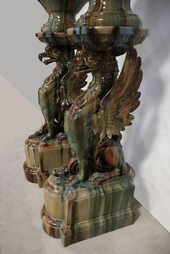 Antique Griffins pair flowerpots with columns