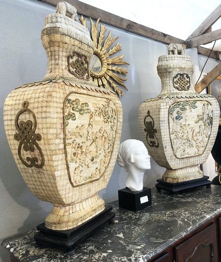 Antique twin bone vases