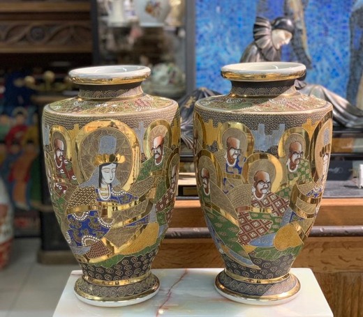 Antique pair vases Satsuma