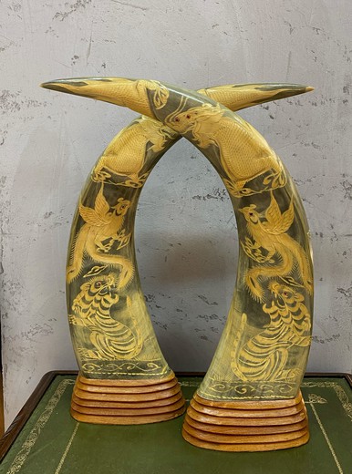 Antique Carved Water Buffalo Horn