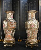 Pair of oriental porcelain vases "Cantonese enamels"