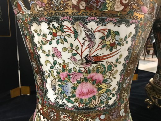 Pair of oriental porcelain vases "Cantonese enamels"