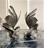 Antique pair sculptures "Roosters"