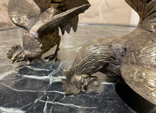 Antique pair sculptures "Roosters"