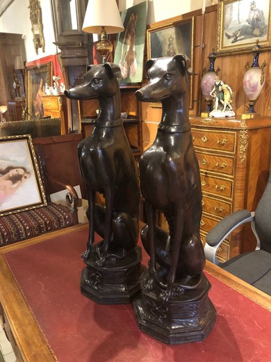 Pair of antique sculptures "Greyhounds"