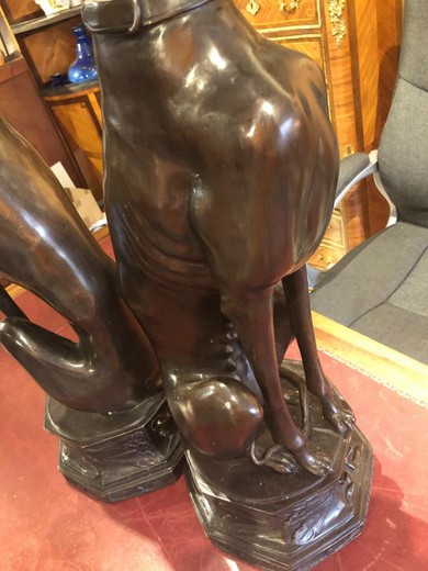 Pair of antique sculptures "Greyhounds"