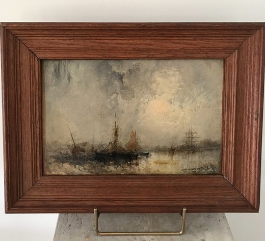 Antique painting "Seaport"
