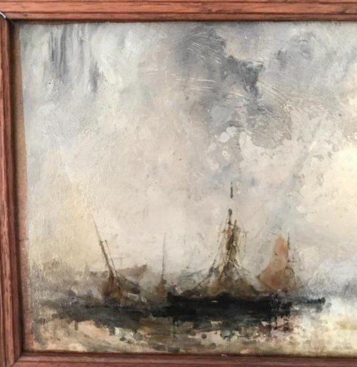 Antique painting "Seaport"