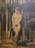 Antique painting "Woman in the forest"