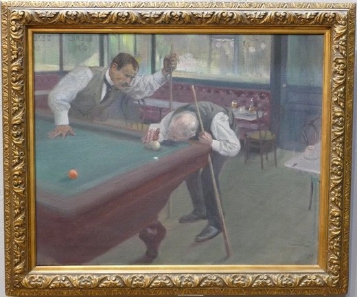 Antique painting "Billiard Party"